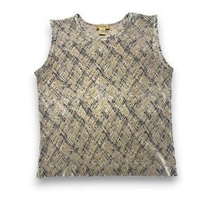 Vintage Plissé Sleeveless Crinkle Abstract Geometric Print Blouse Size Small